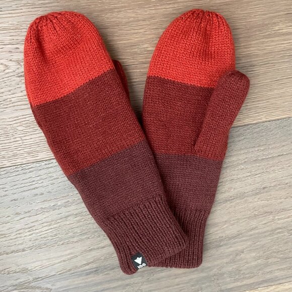 100 Cozy Outdoor Ribbed Cuff Striped Knit Mittens Brown Burnt Orange Sz OS NWOT - Picture 1 of 7